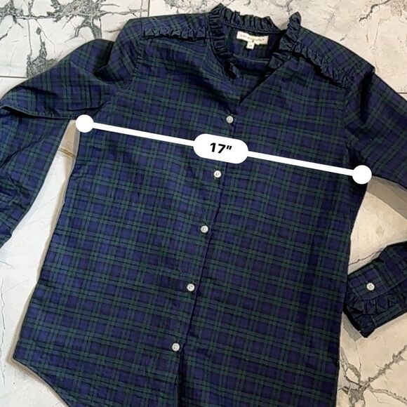 ANN MASHBURN | XS | Blue and Green Plaid Shirt tartan button up down casual top - Picture 6 of 7